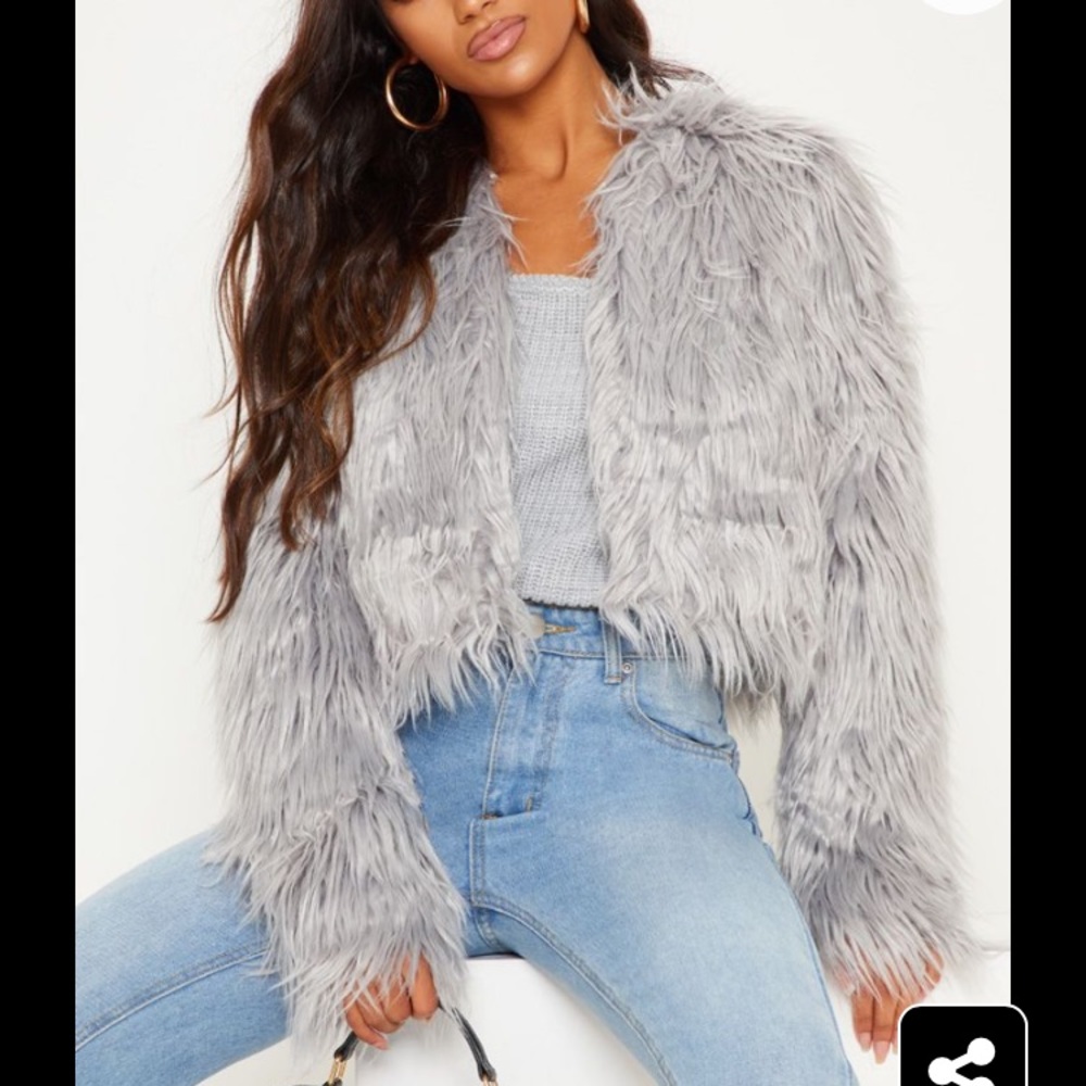 Prettylittlething Faux Fur Shaggy Cropped Jacket